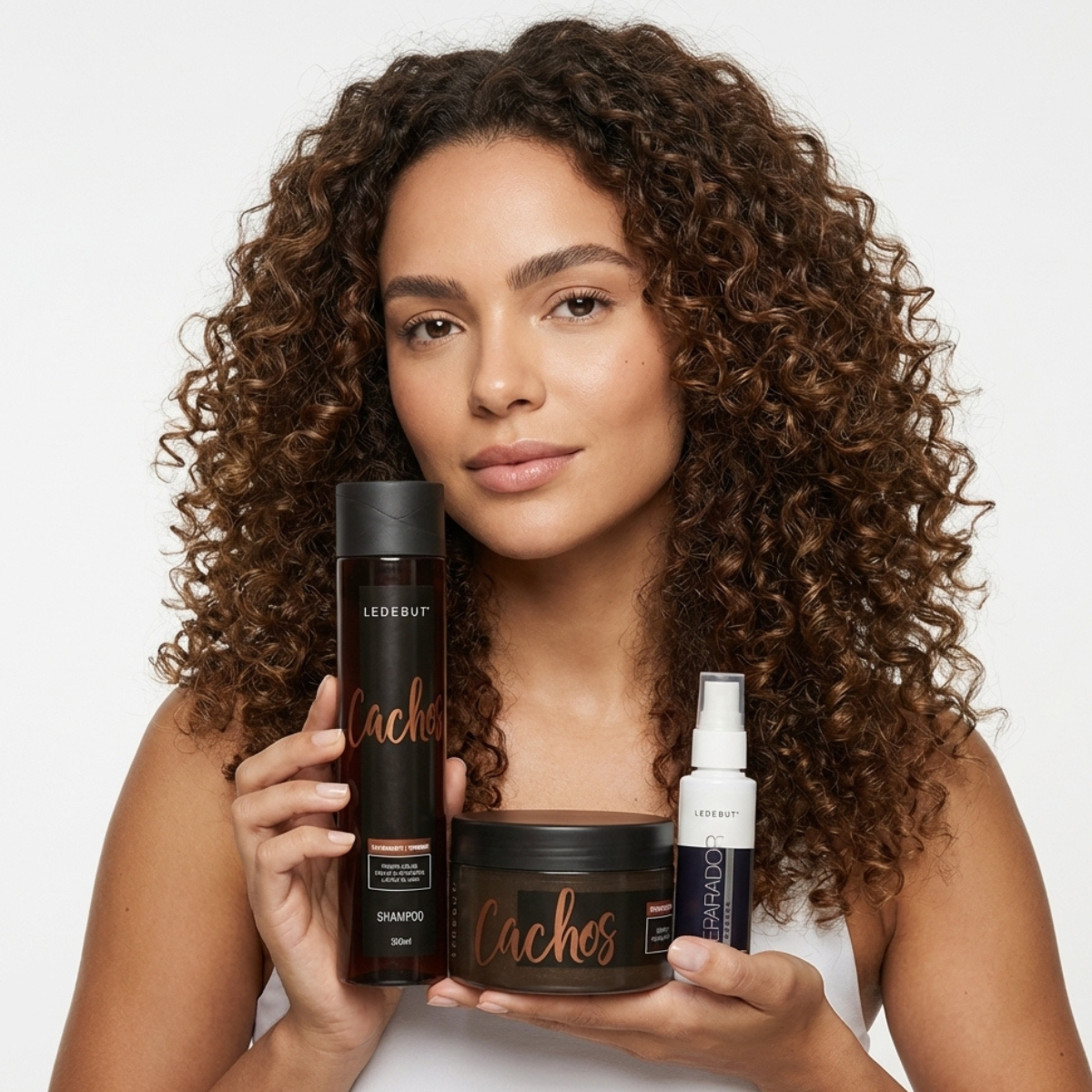 Kit Cachos Completo Ledebut: Creme de Pentear, Shampoo, Máscara e Reparador de Pontas